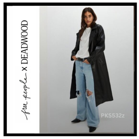 Free People Deadwood Terra Recycled Leather Trench Coat - Large  - NWT - Picture 1 of 16